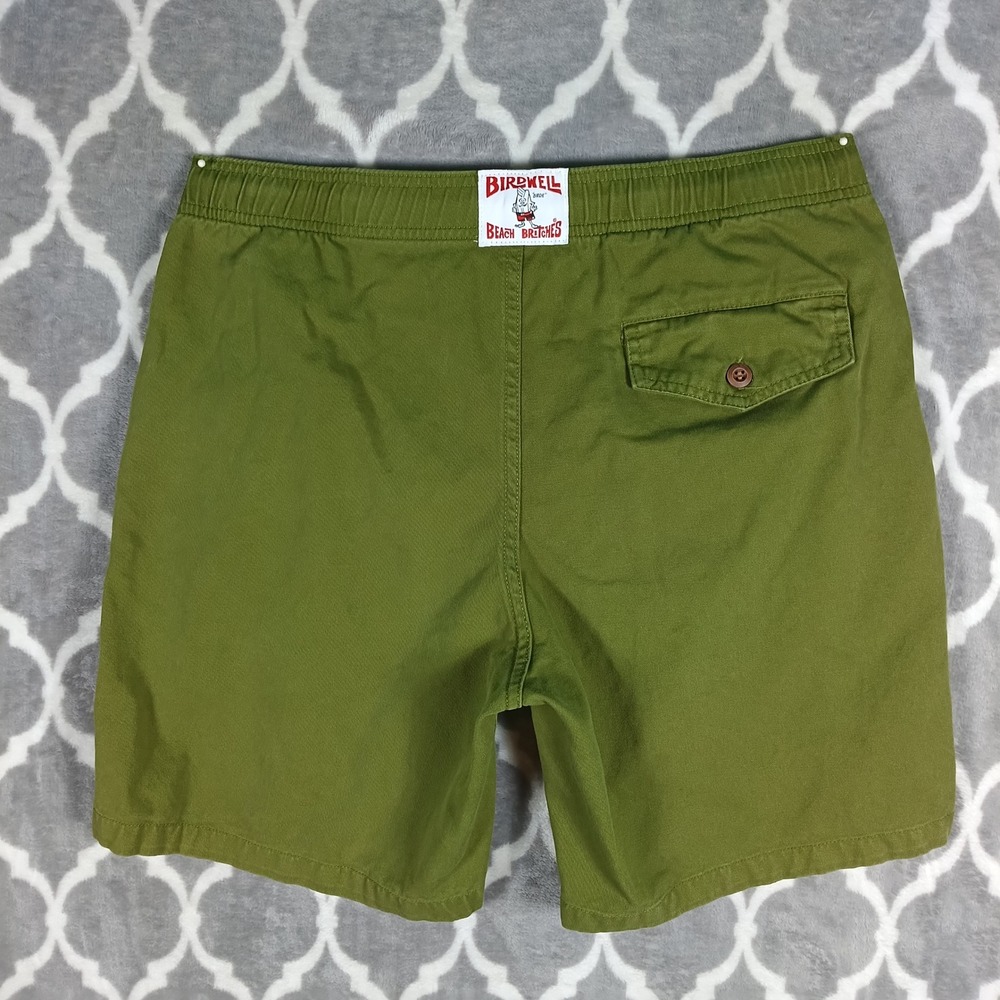 Birdwell Beach Britches Shorts Men M Olive Green 100% Cotton Elastic Waist Surf